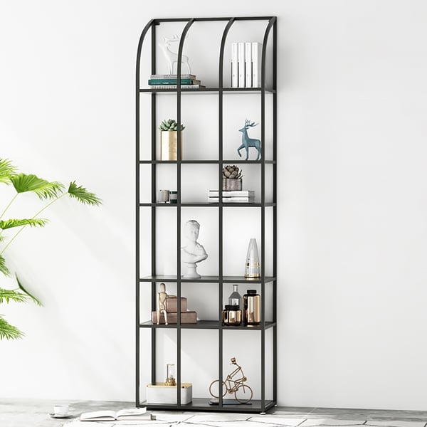 Black Contemporary Metal Etagere Bookshelf with 6 Tiered Shelving