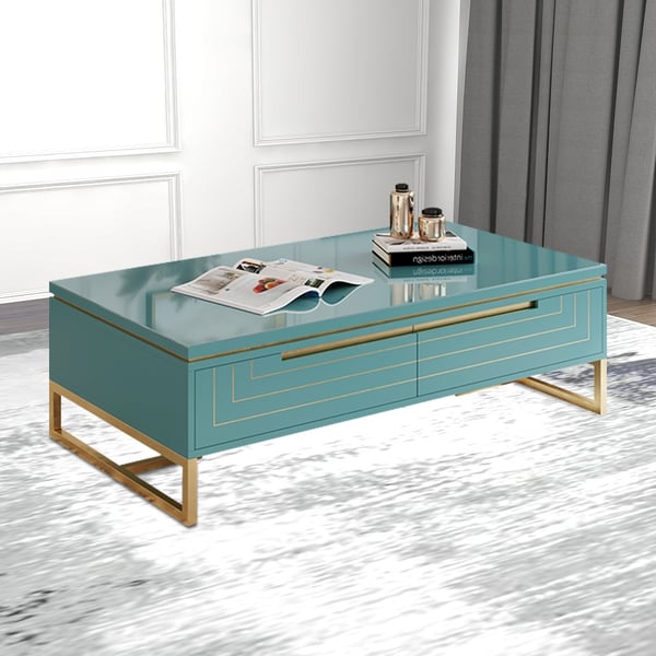 Rectangle Modern Coffee Table with Drawers in Green | Homary UK