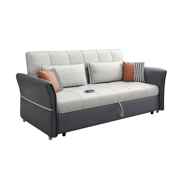 82.7" Gray&White Full Sleeper Sofa Upholstered Leathaire Convertible