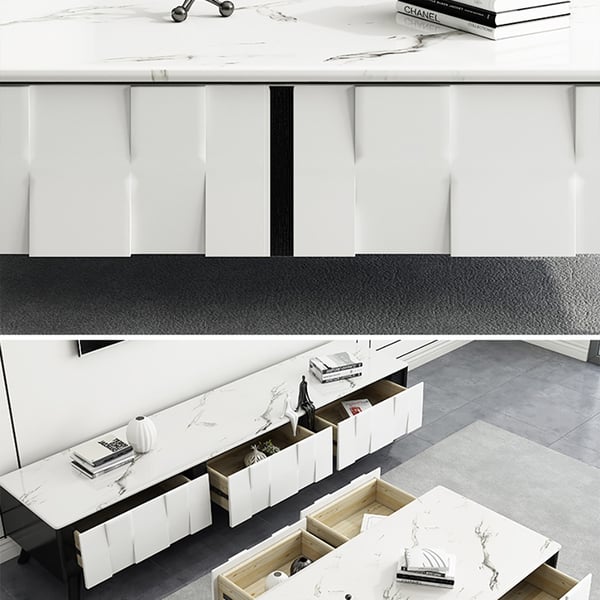 78" Italian TV Stand White Faux Marble Top Media Console with 3 Drawers Homary