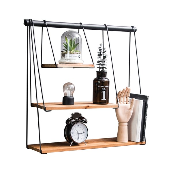 Modern Triple Floating Shelves Wood & Metal Wall ShelfHomary