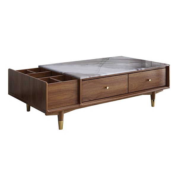 Modern Marble Coffee Table with Storage & Drawers Solid Wood & Metal ...