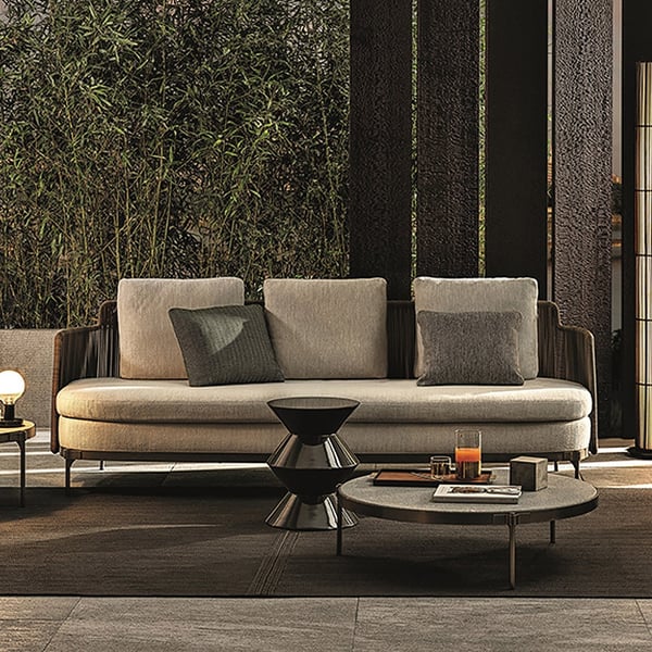 Rattan Outdoor Bench 3Seater with Square Arm Cushion Back Homary UK