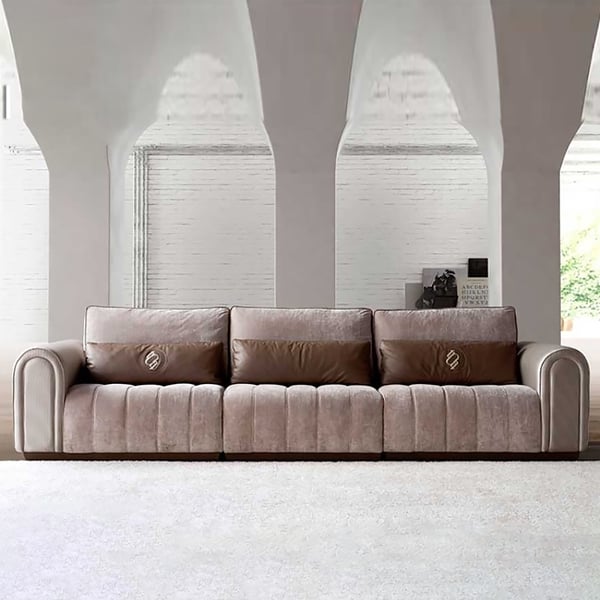 Retro Brown Velvet Upholstered Sofa 3Seater Sofa 88.6" Homary UK