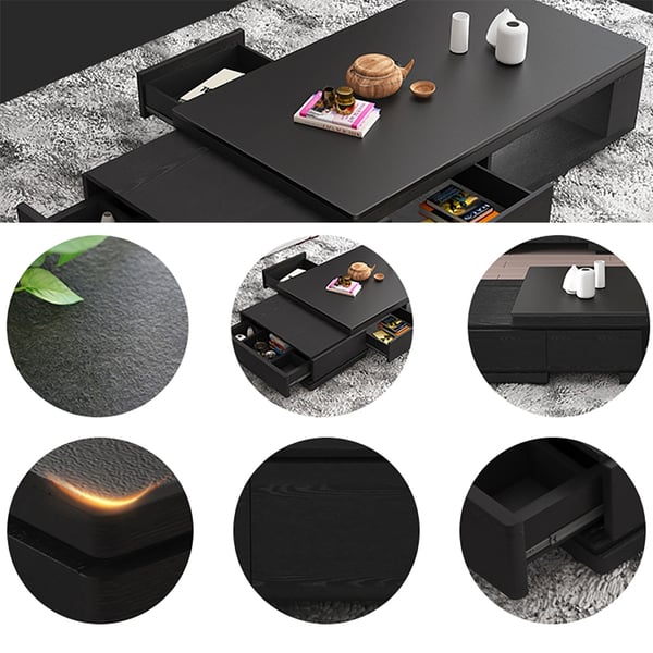 Modern Extendable Coffee Table with Storage in Black Homary