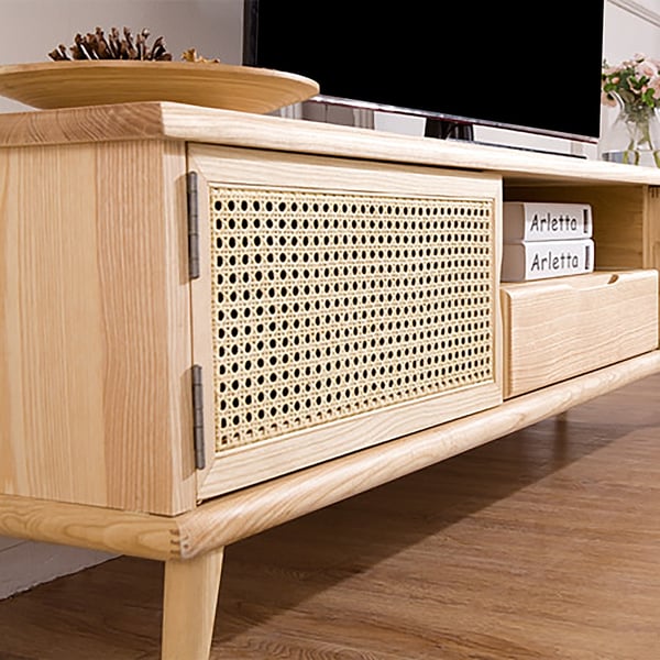 Console multimédia tissée par rotin naturel japonais de support TV de