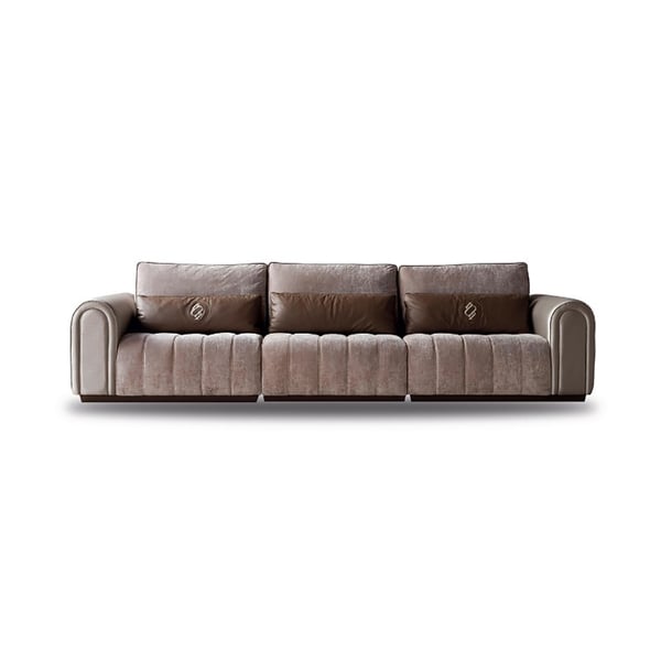 Retro Brown Velvet Upholstered Sofa 3Seater Sofa 88.6" Homary UK