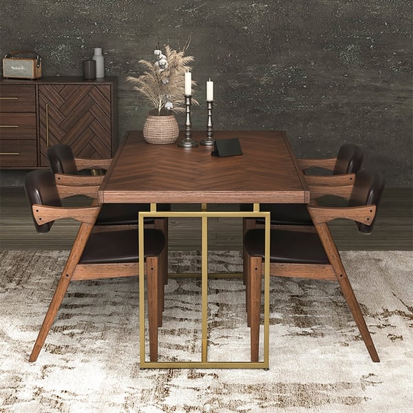 Modern & Industrial Dining Table with Wood Top Metal Frame in Walnut