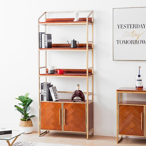 Vintage Freestanding Standard Bookshelf with Doors Homary