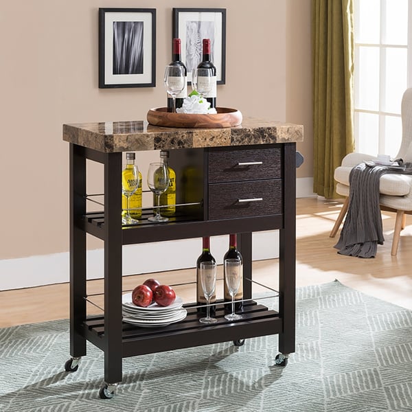 Modern 3Tier Bar Cart Home Serving Cart with Drawers Homary UK