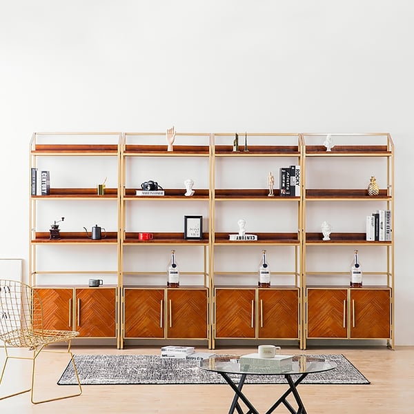 Vintage Freestanding Standard Bookshelf with Doors Homary UK