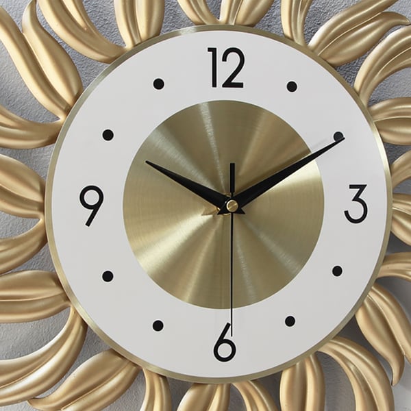 20.5" Golden FlameShaped Creative Luxury Large Metal Sun Wall Clock