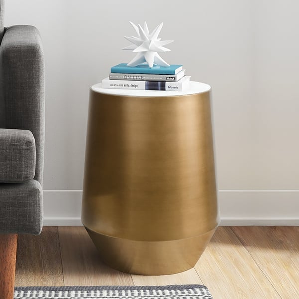 Modern Round Marble End Table in Brushed Brass | Homary UK