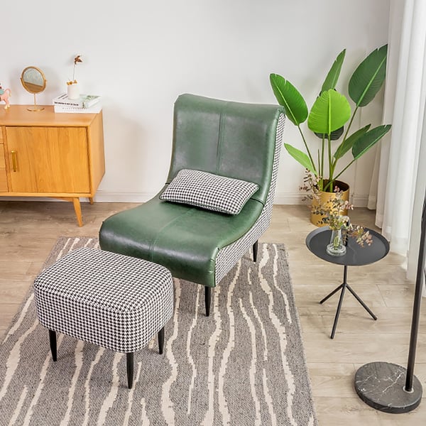 Green Accent Chair Upholstered Leather Accent Chair Modern with Ottoman