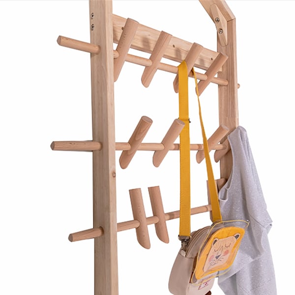 Wooden Coat Stand Wall Mounted Stand with Adjustable Hooks Homary UK