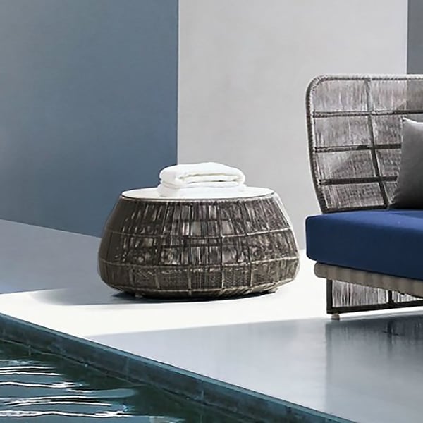 800.1mm Brown Outdoor Coffee Table Rattan Patio Round Table with Glass