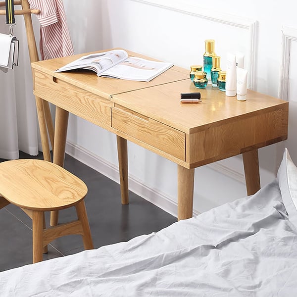 41" Natural Makeup Vanity Flip Top Wood Vanity with Jewel Cases