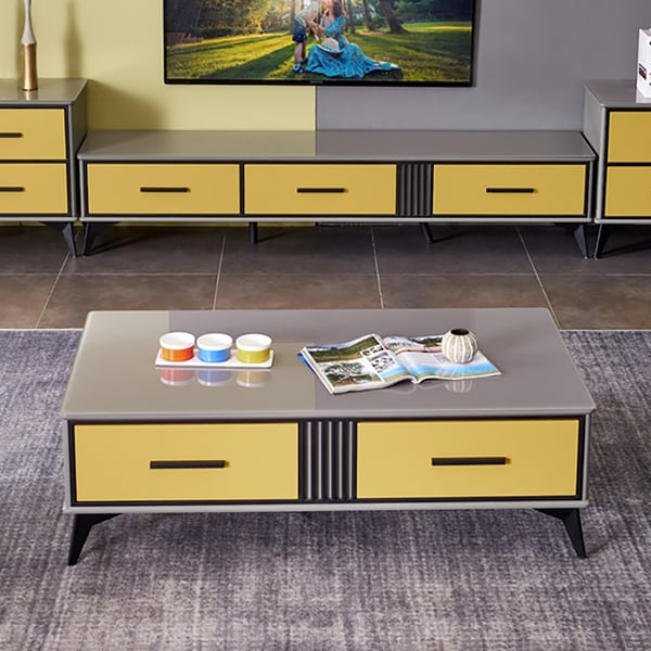 Modern Glass Coffee Table with Drawers in Brown Homary UK