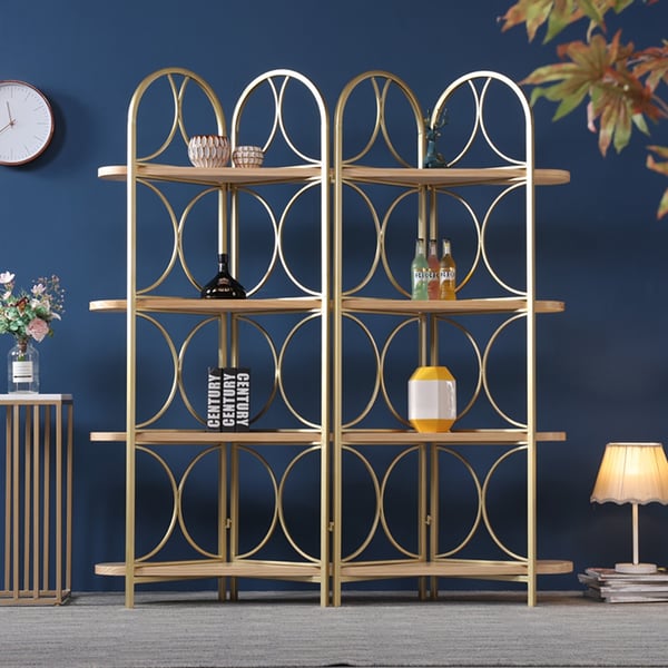Gold Geometric Bookshelf Freestanding 4Panel Room Divider Homary UK