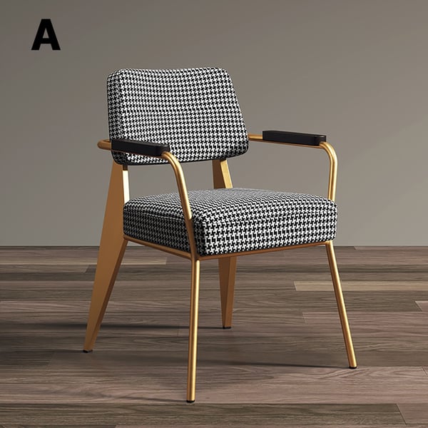 Style B Dining Chair Houndstooth Linen Upholstered Metal Dining Chair in Gold Homary