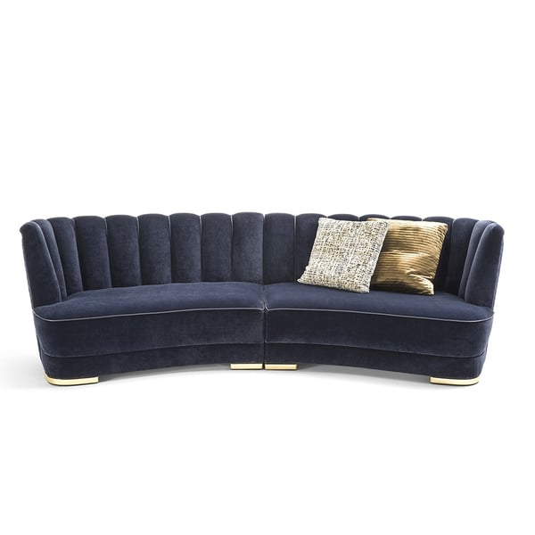 102.4" Blue Velvet Upholstered Sofa Sectional Sofa in Gold Base Homary UK