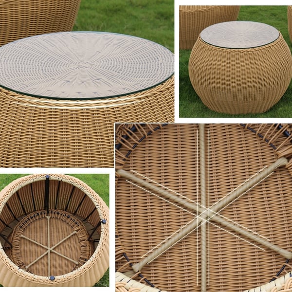 701mm Woven Rattan Round Side Table with Glass Tabletop Homary UK