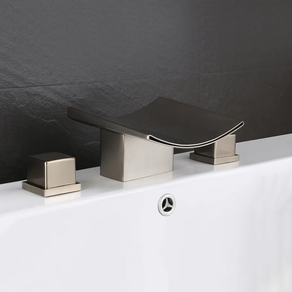 Grop Brushed Nickel Waterfall Widespread Bathroom Sink Faucet Double