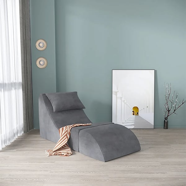 Grey Chaise Lounge LeathAire Upholstery with Ottoman Homary UK