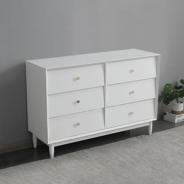 Nordic White Dresser Cant 6Drawer Gold Pulls Homary