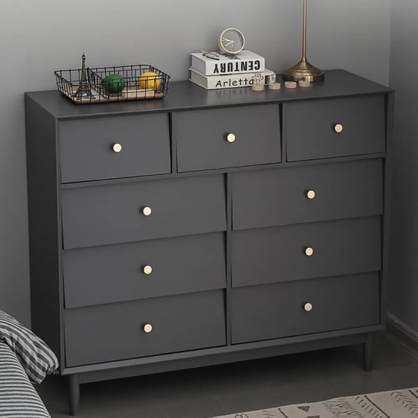 Nordic Grey Dresser Cant 9Drawer Gold PullsHomary