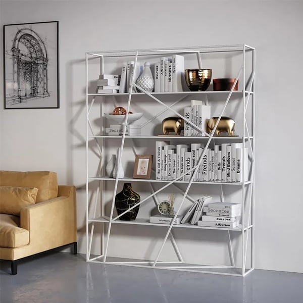Contemporary Geometric Bookshelf Rectangle Shelf in White-Homary