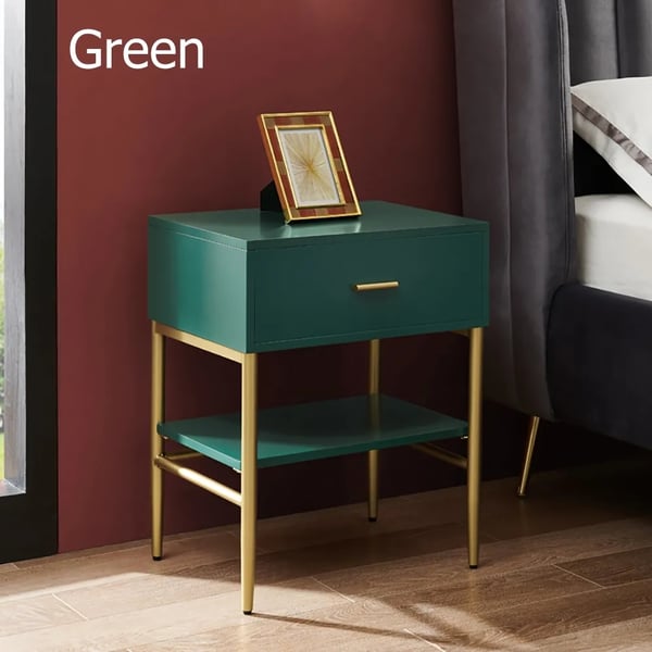 Nordic Green Nightstand with Drawer & Shelf Homary