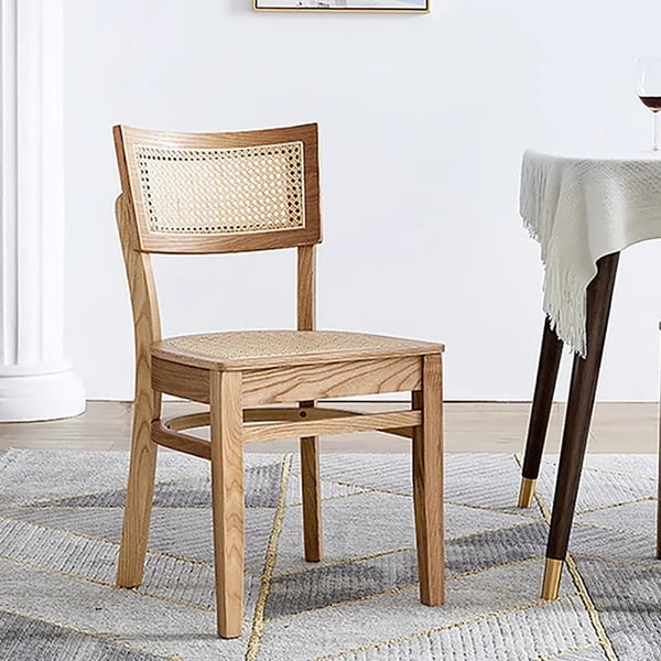 Rustic Dining Chair Solid Wood Cane Back Dining Chair | Homary