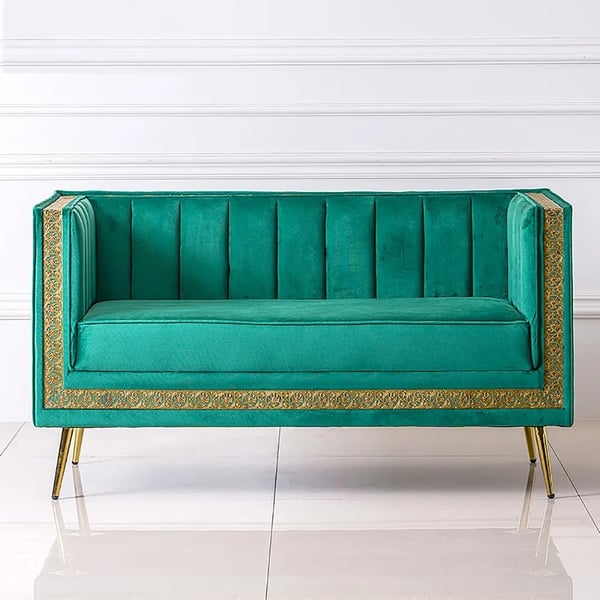 Green 55.1" Velvet Upholstered Sofa 2Seater Sofa in Gold Metal legs