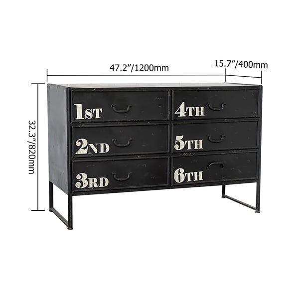 American Black Distressed Bedroom Dresser 6Drawer Accent Metal Chest