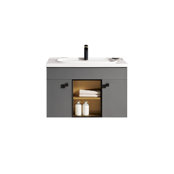 Gray Floating Bathroom Vanity Integral Ceramic Undermount 2 Doors 1