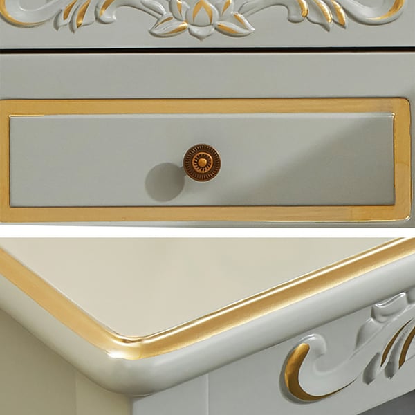 Grey Nightstand American 2Drawer Gild Florally Embossed Bedside