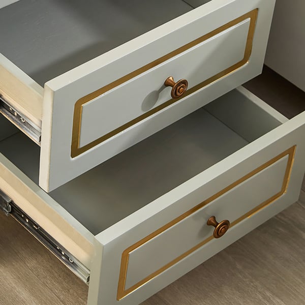 Grey Nightstand American 2Drawer Gild Florally Embossed Bedside