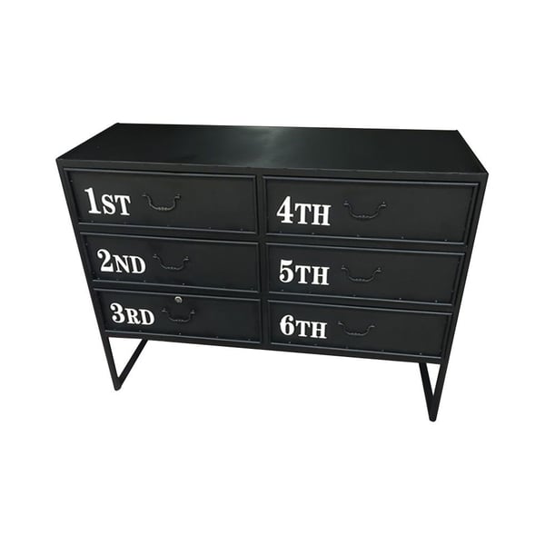 American Black Distressed Bedroom Dresser 6Drawer Accent Metal Chest