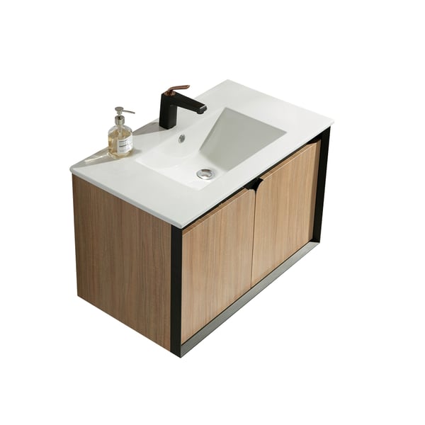 810mm Natural Floating Bathroom Vanity Integral Ceramic Basin 2Door