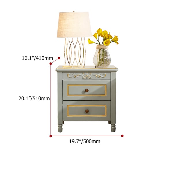 Grey Nightstand American 2Drawer Gild Florally Embossed Bedside