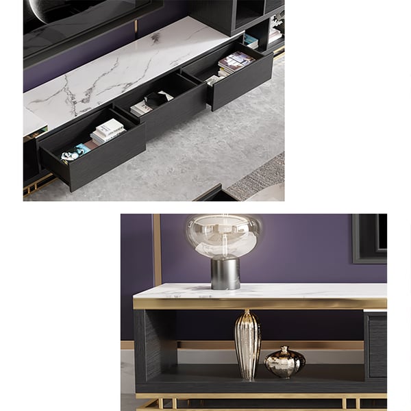 Modern White TV Stand Retracted & Extendable 3Drawer 94" Media Console