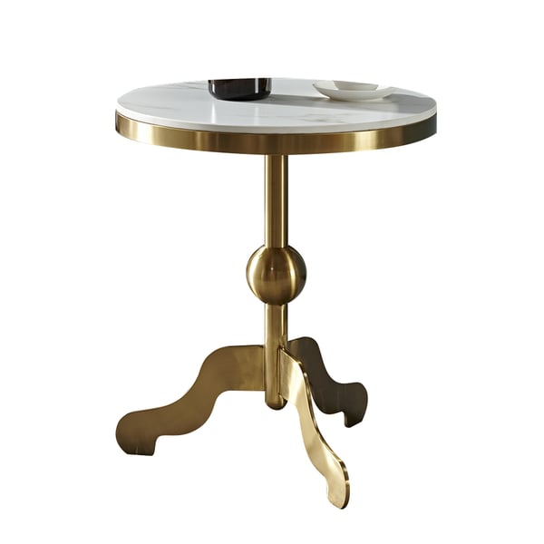 Modern Round End Table Sintered Stone Top & Stainless Steel Legs Gold ...