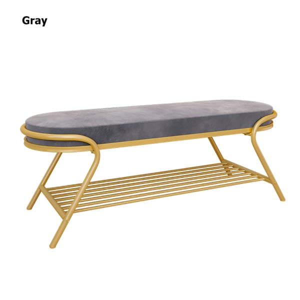 39.4" Modern Velvet Upholstered Entryway Bench Shoe Rack Gold Legs Homary