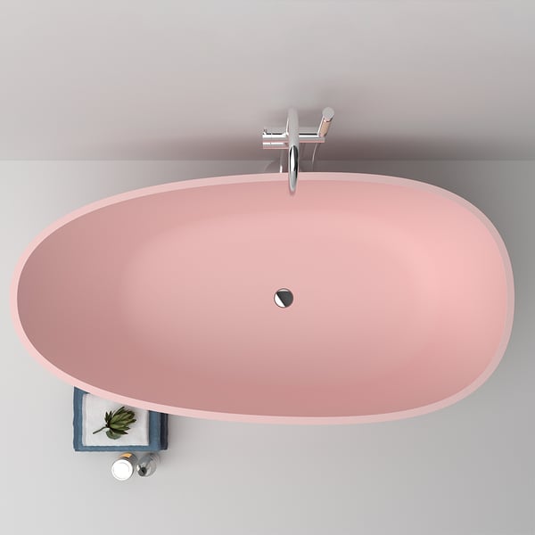 Oval Freestanding Soaking Bath Stone with Center Waste & Overflow in PinkHomary