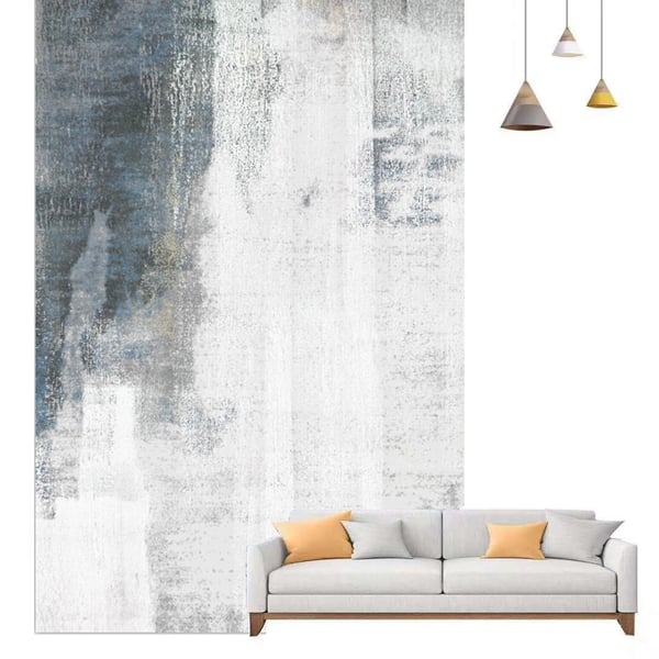 6' × 9' Modern Ink Painting Gray & Ink Blue Rectangle Area Rug Homary