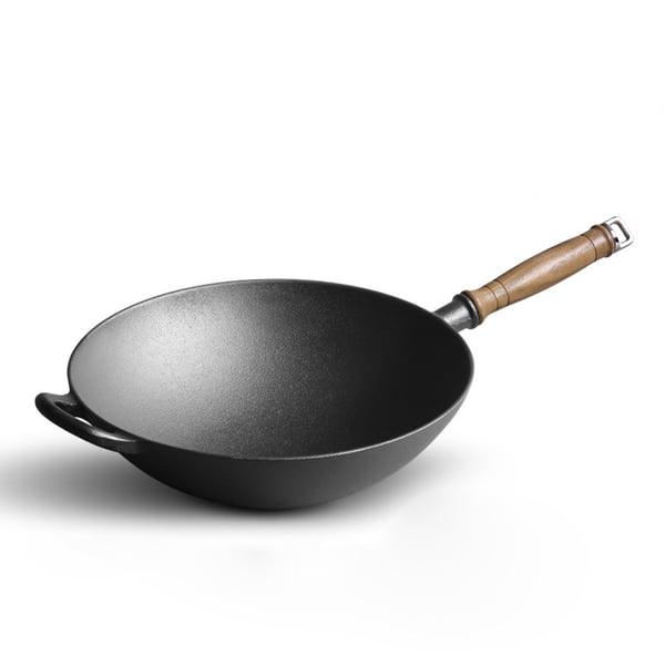 Nonstick Cast Iron Wok Stir Fry Pan with Wooden HandleHomary