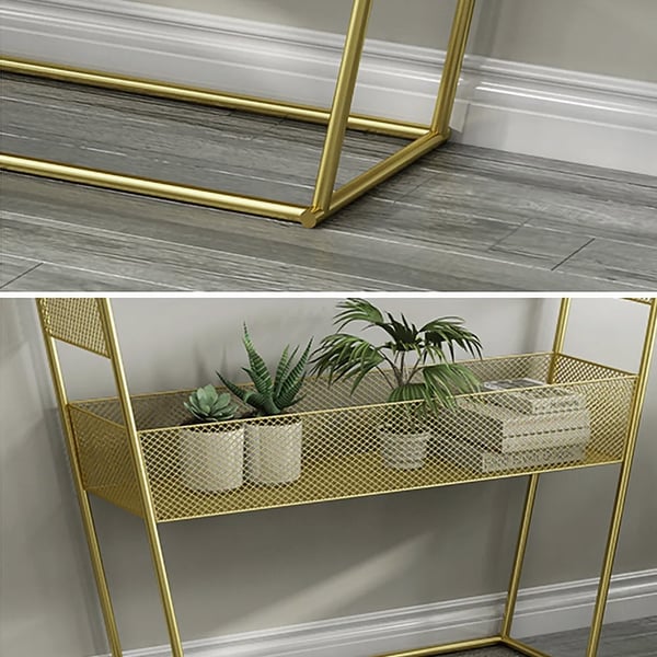 White Modern Luxury Faux Marble Narrow Console Table with Shelf