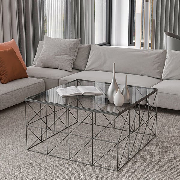 760mm Modern Square Clear Glass Coffee Table with Steel Base Homary UK