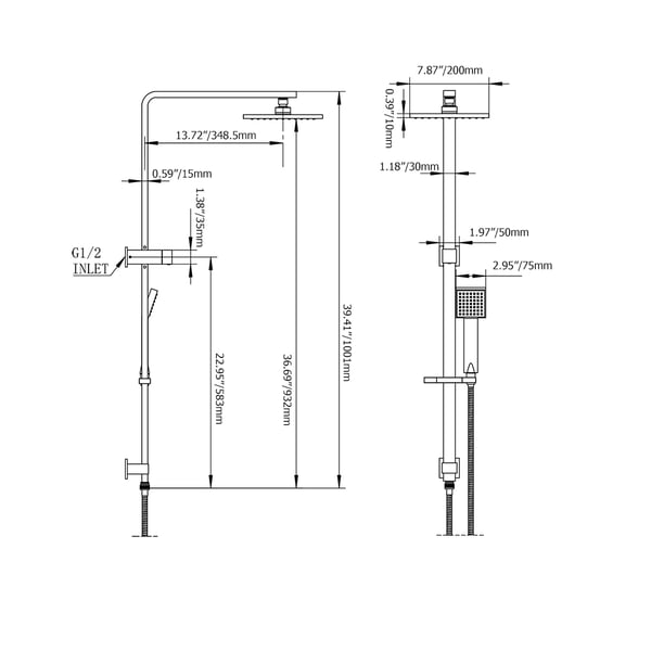 Exposed Shower Units Rainfall Shower Head Polished Chrome with Hand